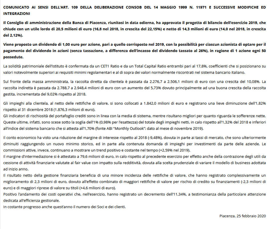 comunicato consob 25 febbraio 2020