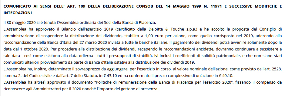 comunicato consob 30 maggio 2020