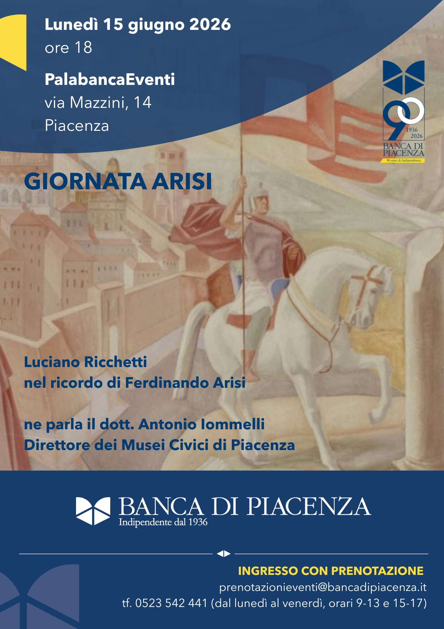  GIORNATA ARISI - Luciano Ricchetti nel ricordo di Ferdinando Arisi con Antonio Iommelli Lunedì 15 giugno ore 18
