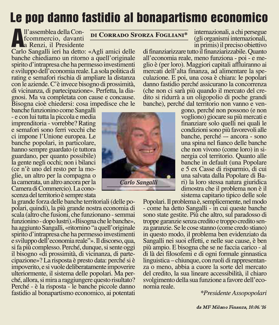 LE POP DANNO FASTIDIO AL BONAPARTISMO ECONOMICO