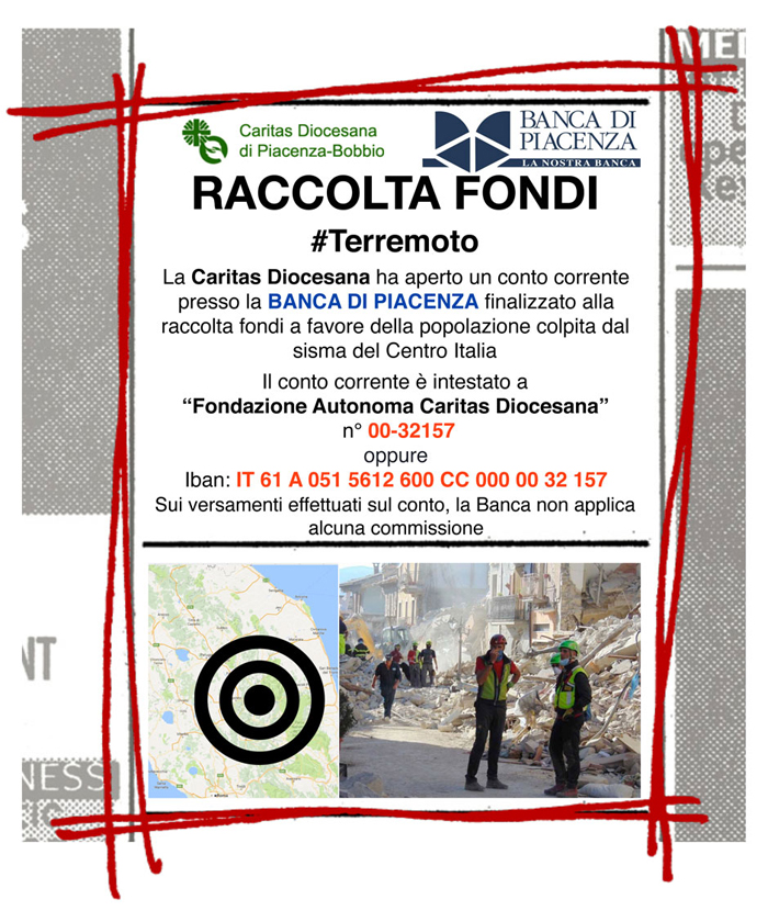 VERSAMENTI ALLA CARITAS PER IL TERREMOTO
