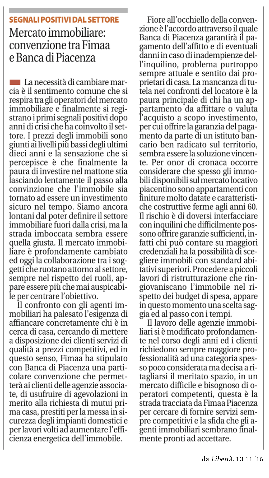 Banca, convenzione con FIMAA