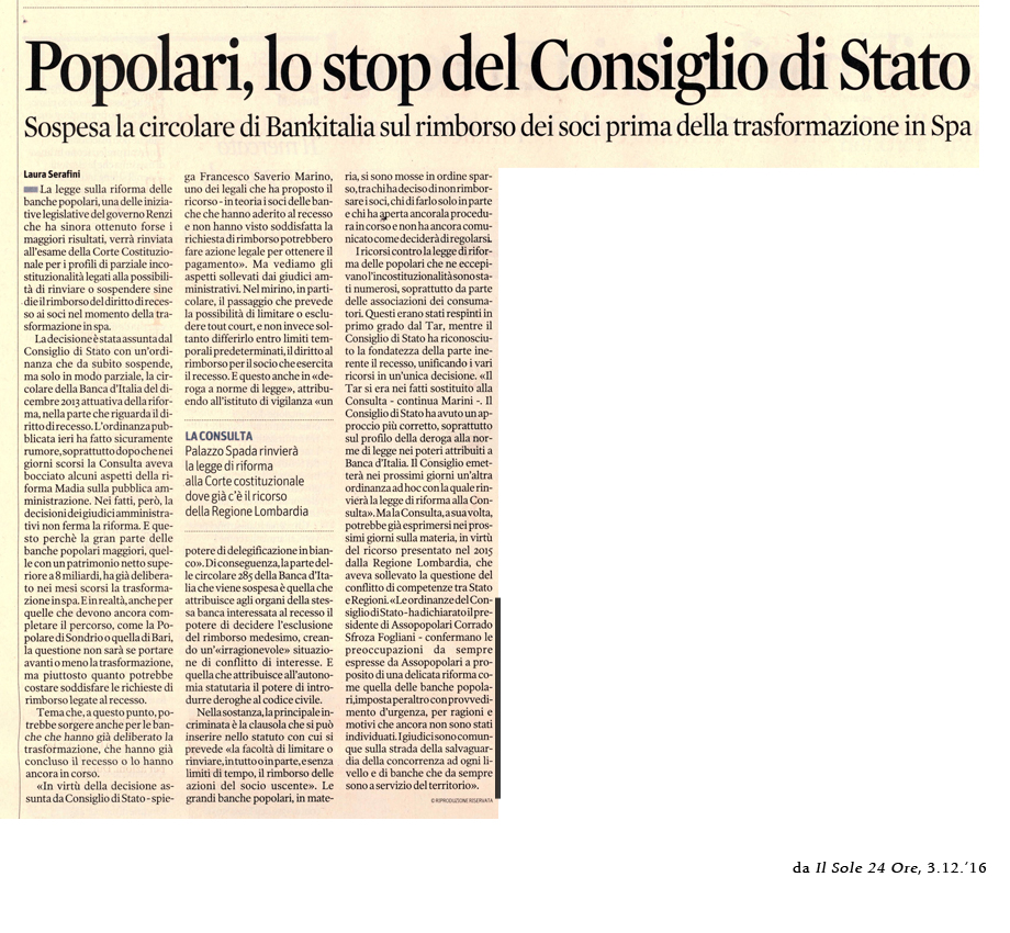 IL SOLE 24 ORE 3.12.'16