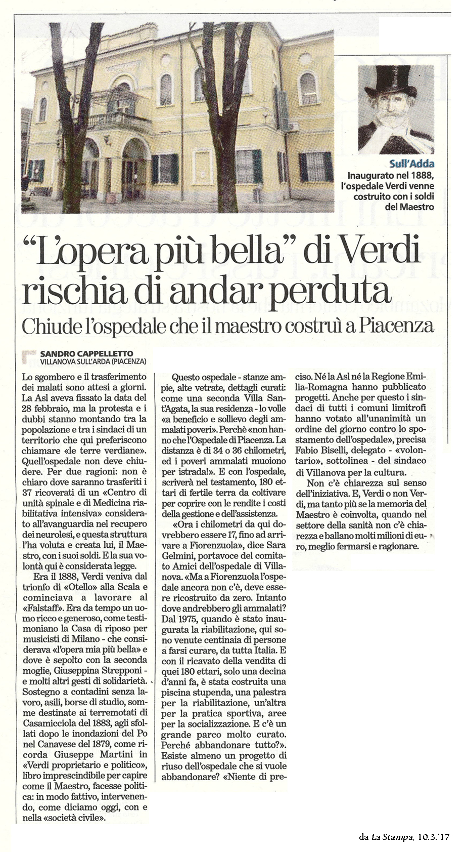 "L'OPERA PIU' BELLA" DI VERDI RISCHIA DI ANDAR PERDUTA