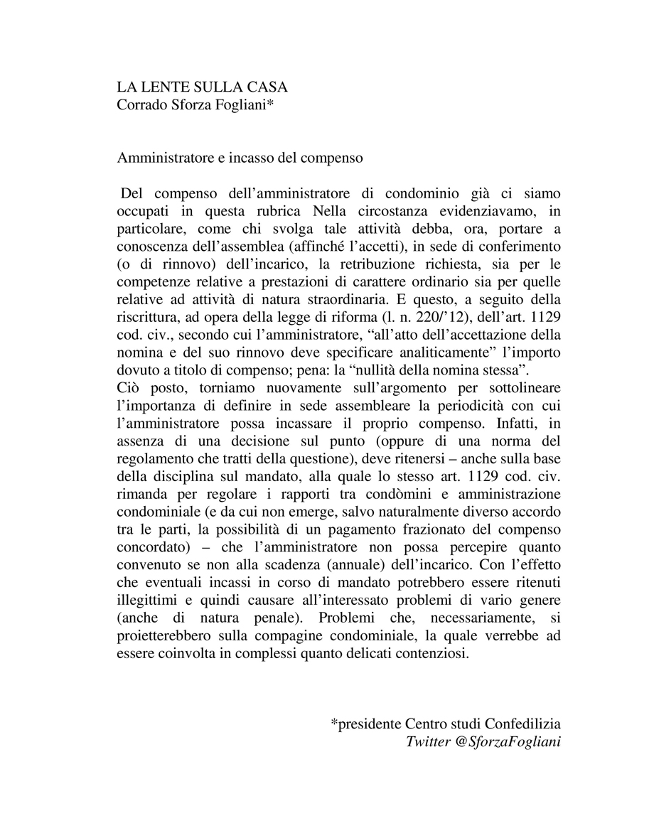 Amministratore e incasso del compenso