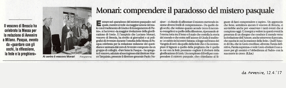 GLI AUGURI DI MONARI PER LA PASQUA