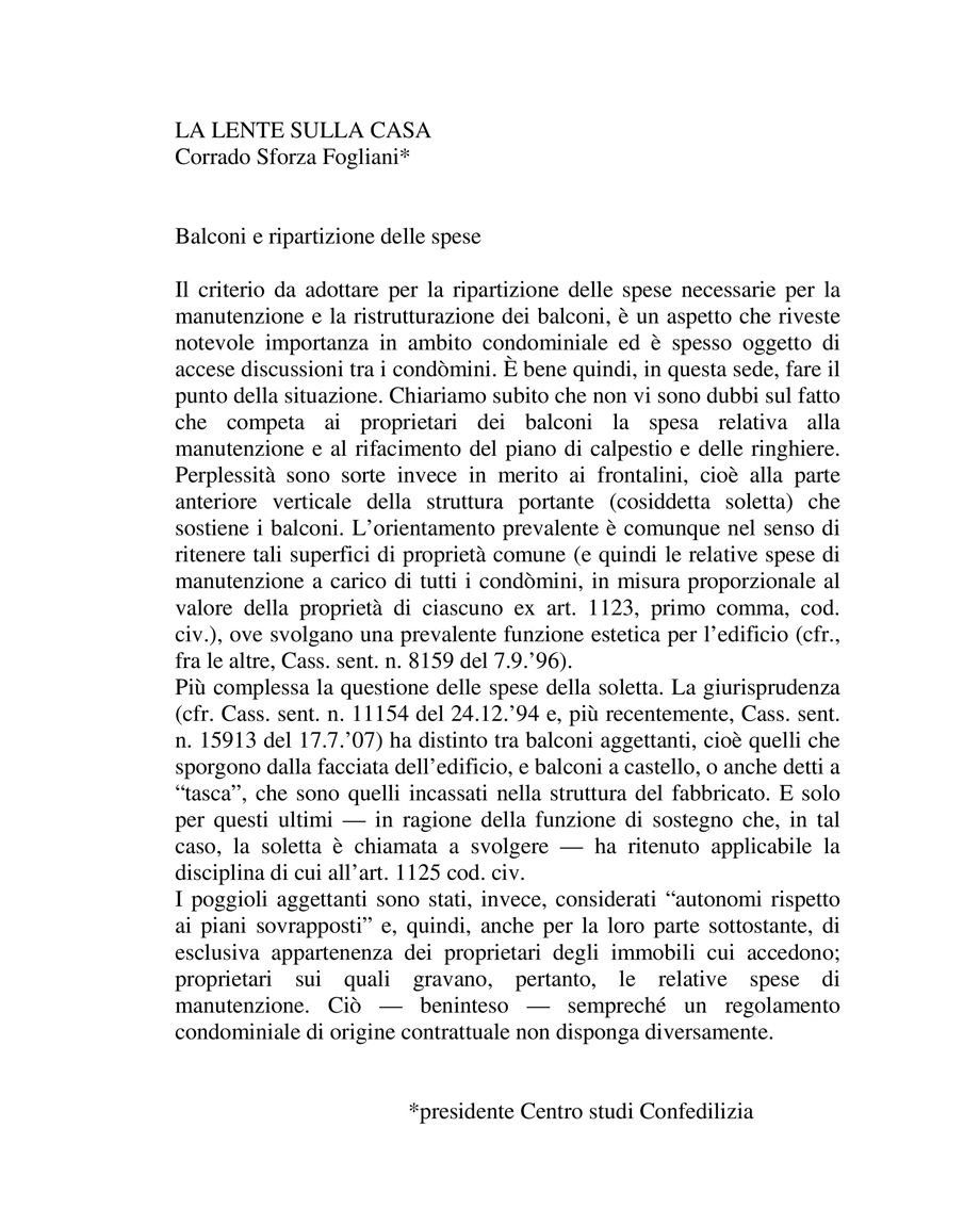 Balconi e ripartizione delle spese