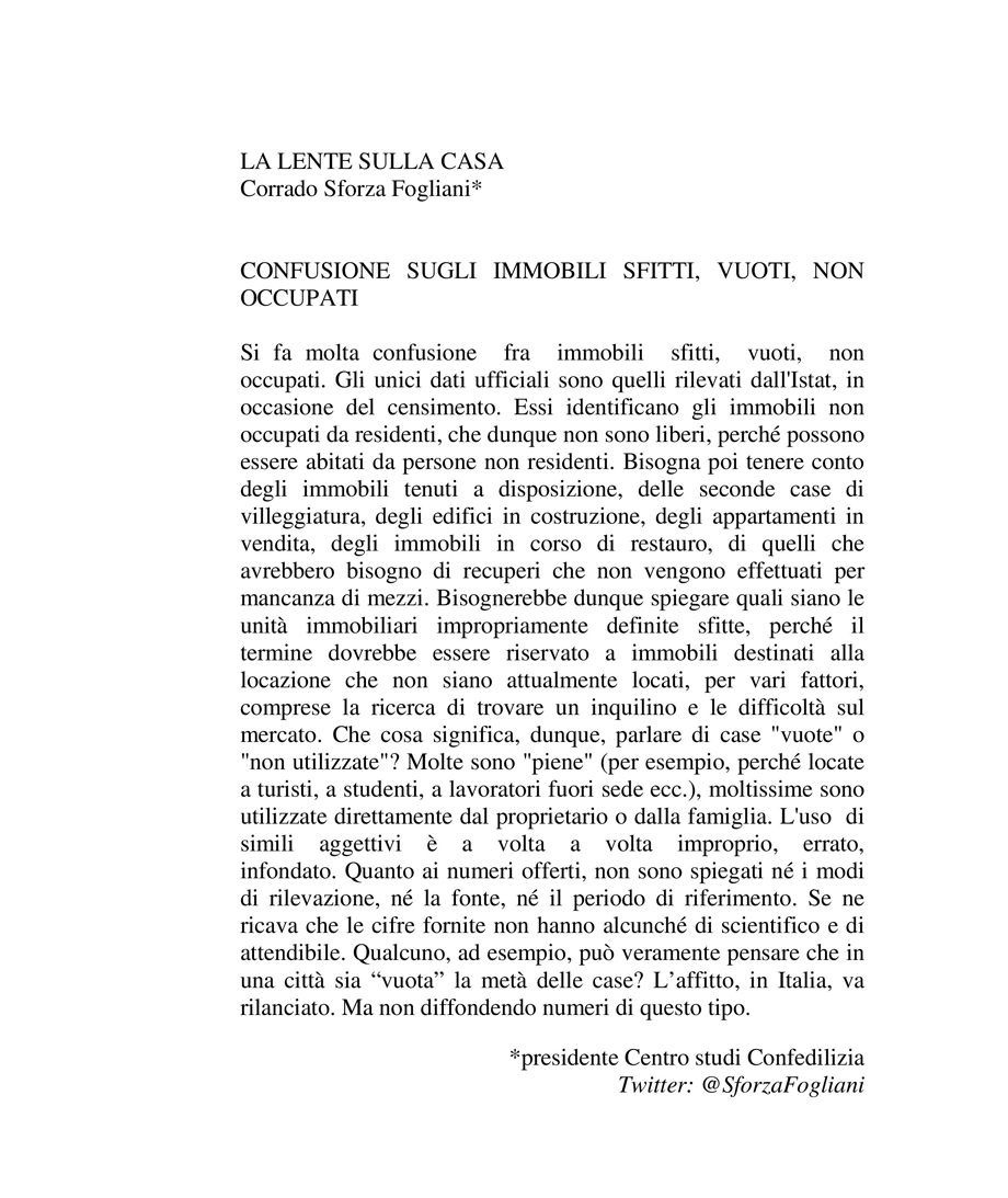 CONFUSIONE SUGLI IMMOBILI SFITTI, VUOTI, NON OCCUPATI