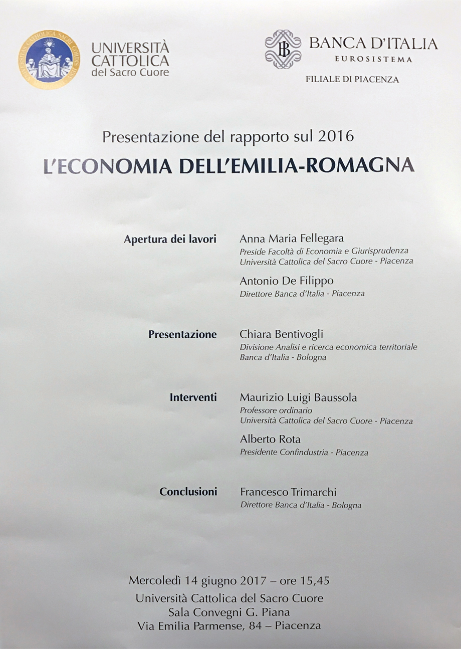 INCONTRO ALL'UNIVERSITà CATTOLICA SULL'ECONOMIA DELL'EMILIA ROMAGNA