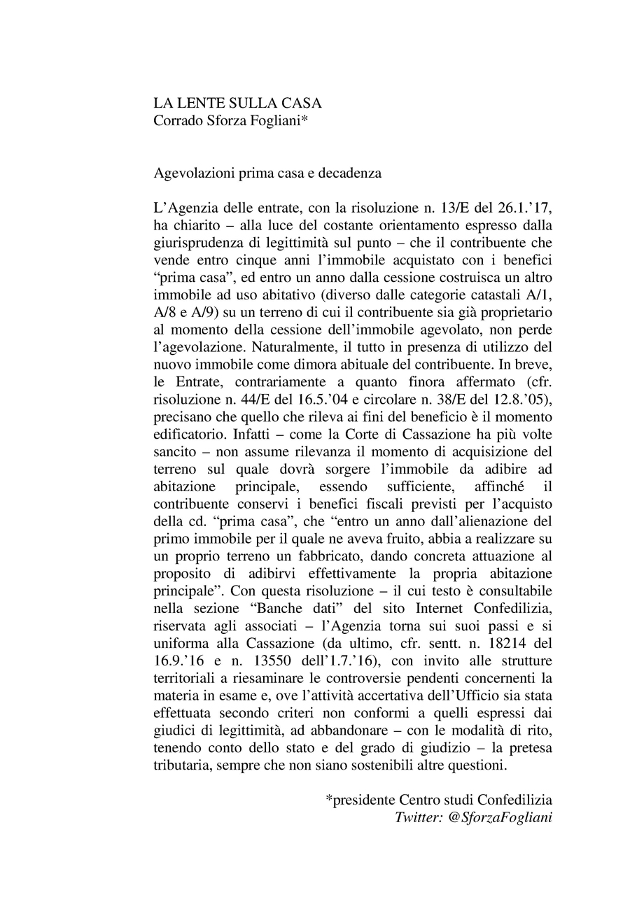 Agevolazioni prima casa e decadenza