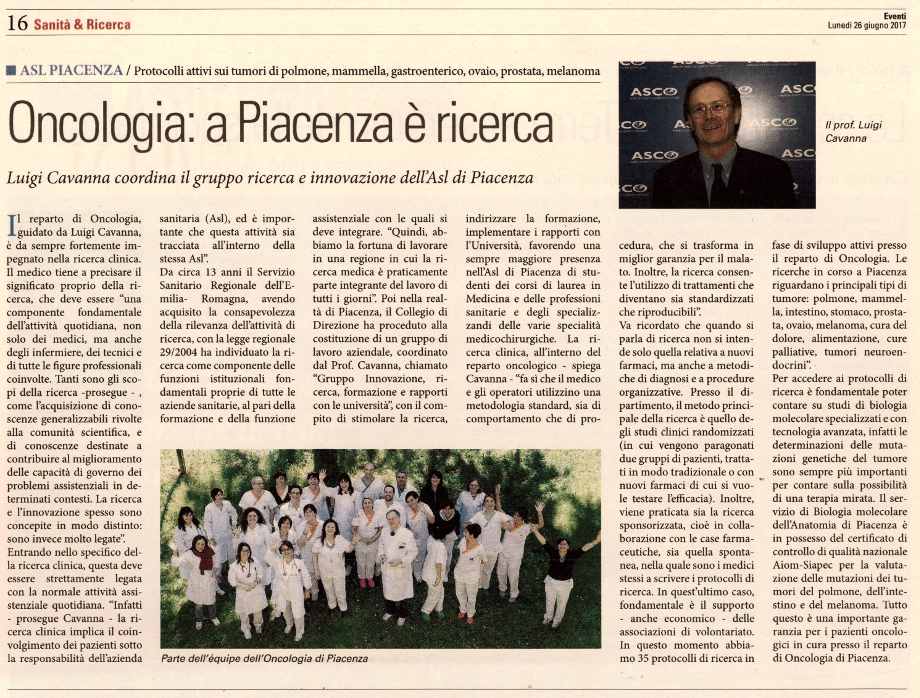 Oncologia a Piacenza è ricerca