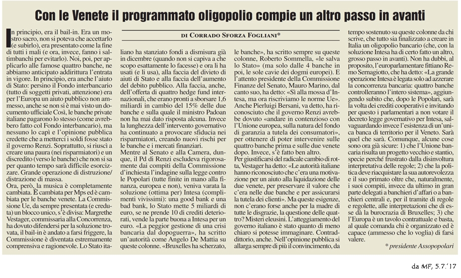 CON LE VENETE IL PROGRAMMATO OLIGOPOLIO COMPIE UN ALTRO PASSO IN AVANTI