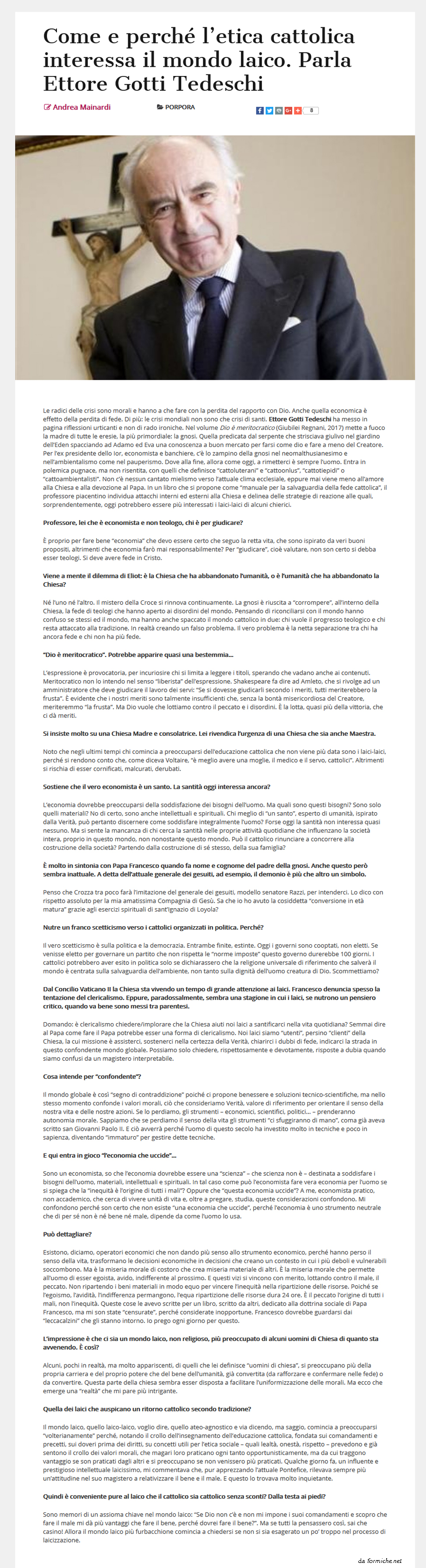 COME E PERCHè L'ETICA CATTOLICA INTERESSA IL MONDO LAICO