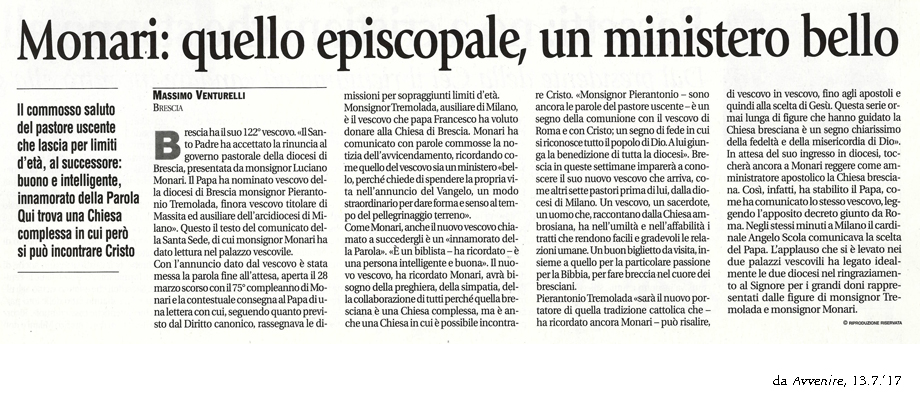 IL SALUTO DI MONARI CHE LASCIA LA DIOCESI