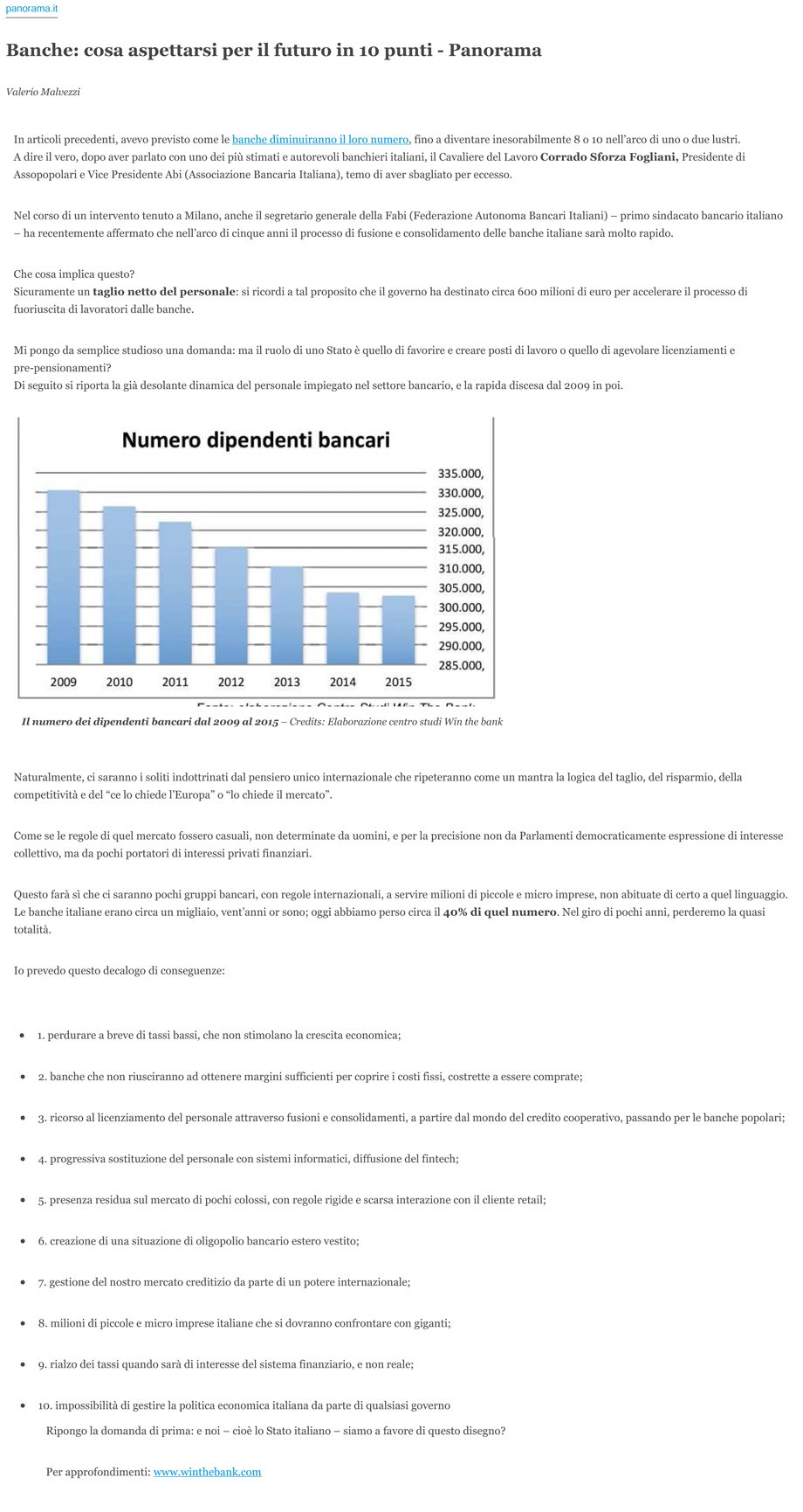 Banche: cosa aspettarsi per il futuro in 10 punti