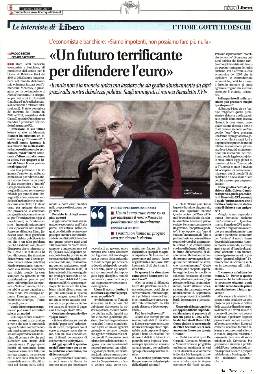 Gotti Tedeschi: "Un futuro terrificante per difendere l'euro"