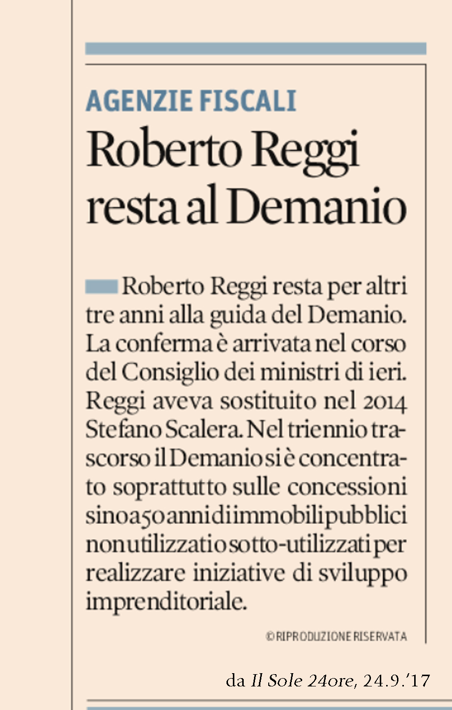 Roberto Reggi resta al Demanio