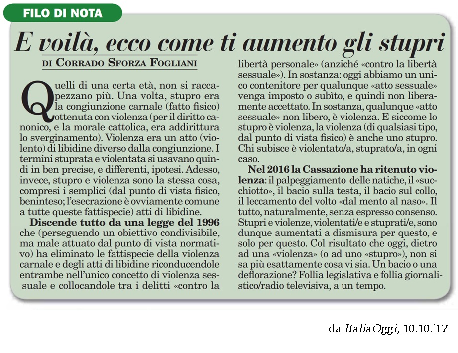 E voilà, ecco come ti aumento gli stupri