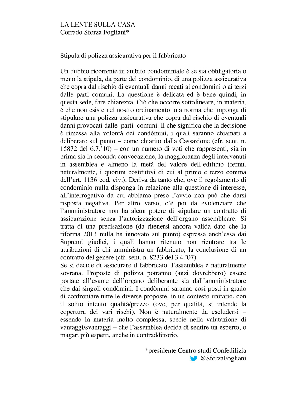 Stipula di polizza assicurativa per il fabbricato