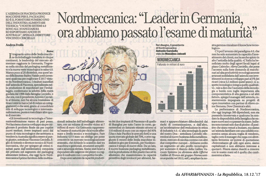 NORDMECCANICA: "LEADER IN GERMANIA, ORA ABBIAMO PASSATO L'ESAME DI MATURITà"