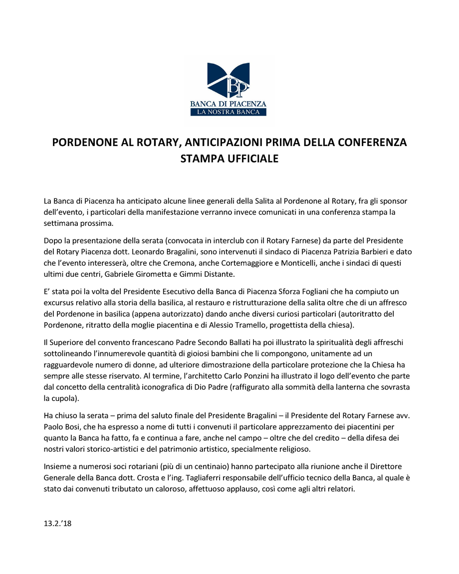 PORDENONE AL ROTARY, ANTICIPAZIONI PRIMA DELLA CONFERENZA STAMPA UFFICIALE