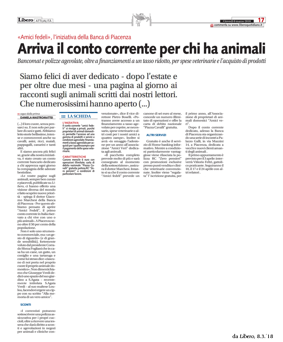 IL NOSTRO CONTO PER GLI AMICI DEGLI ANIMALI DOMESTICI TROVA SPAZIO SULLA STAMPA NAZIONALE