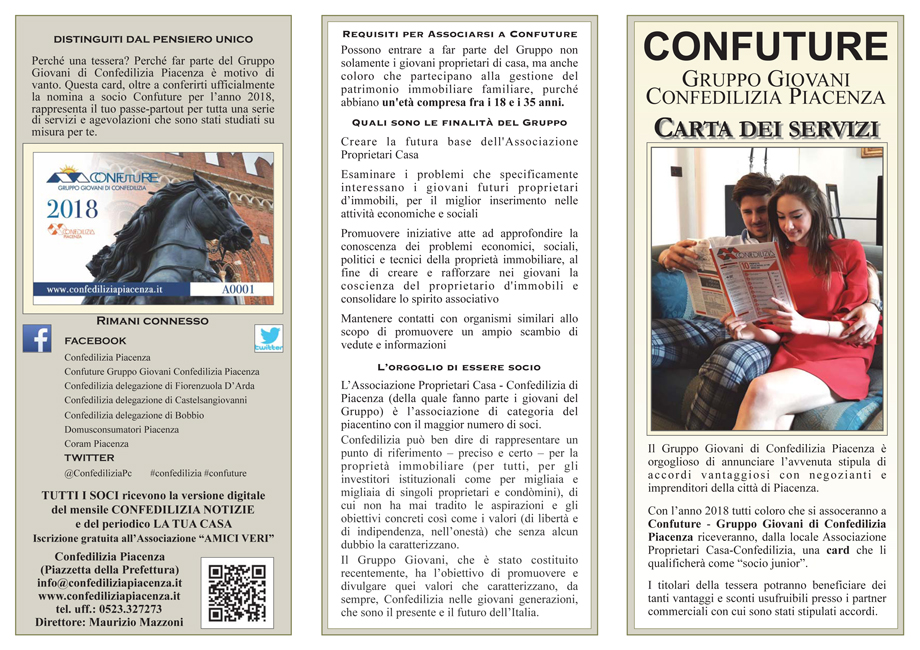 Volantino servizi tessera Gruppo Giovani Confedilizia Piacenza