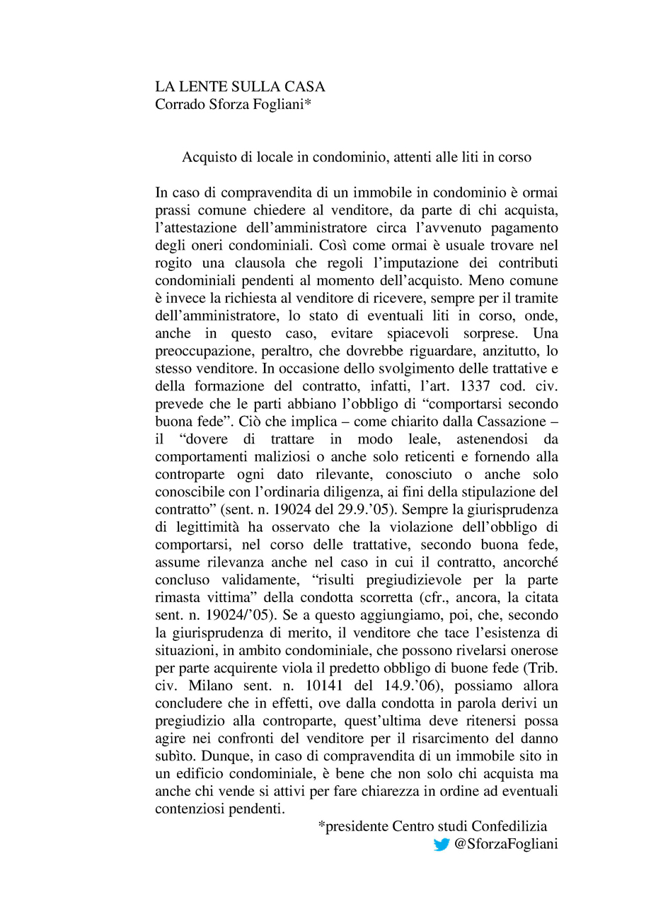 Acquisto di locale in condominio, attenti alle liti in corso