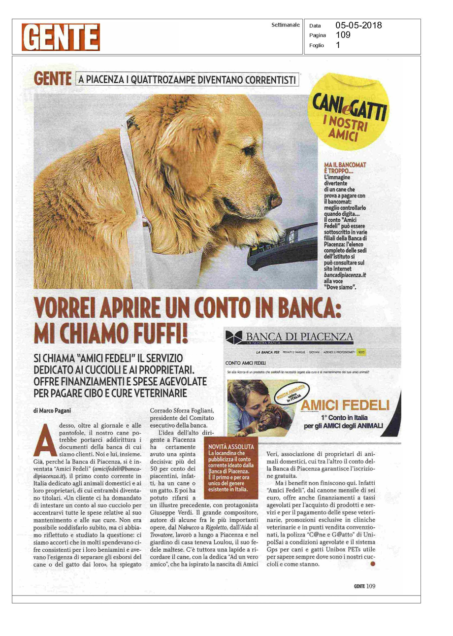 ANCHE GENTE SCRIVE DEL CONTO PER GLI ANIMALI DOMESTICI DELLA NOSTRA BANCA