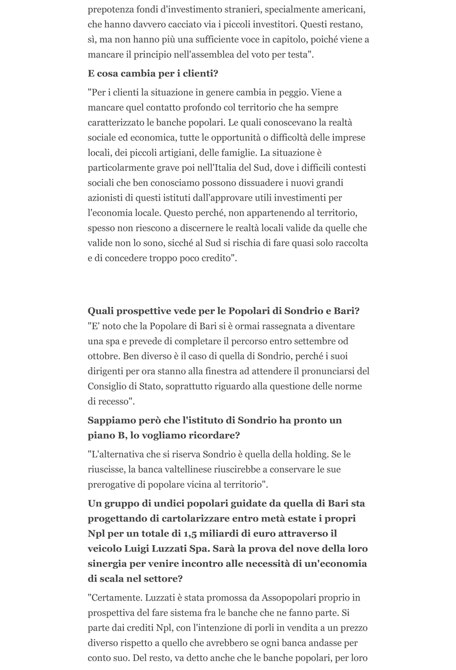 Intervista a Sforza Fogliani: banche popolari, nuovi progetti in cantiere