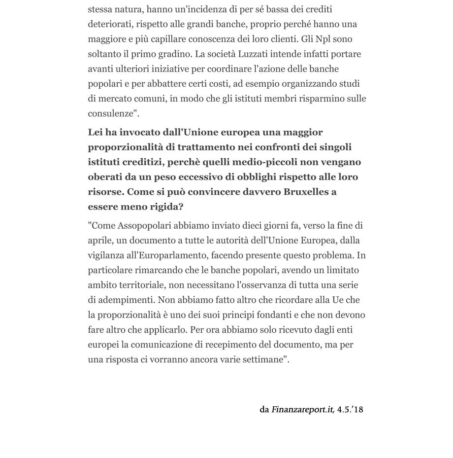 Intervista a Sforza Fogliani: banche popolari, nuovi progetti in cantiere