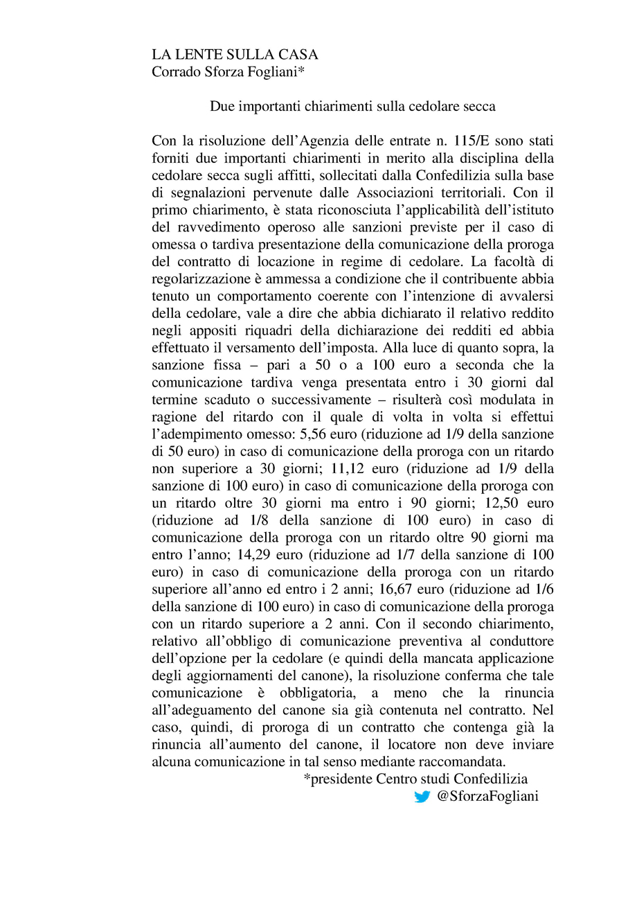 Due importanti chiarimenti sulla cedolare secca