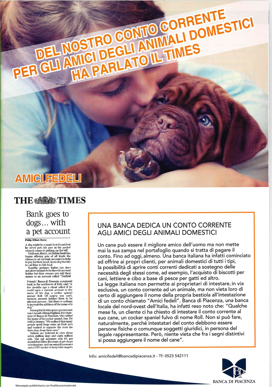 Il conto della banca per gli amici degli animali su L'arca di noè