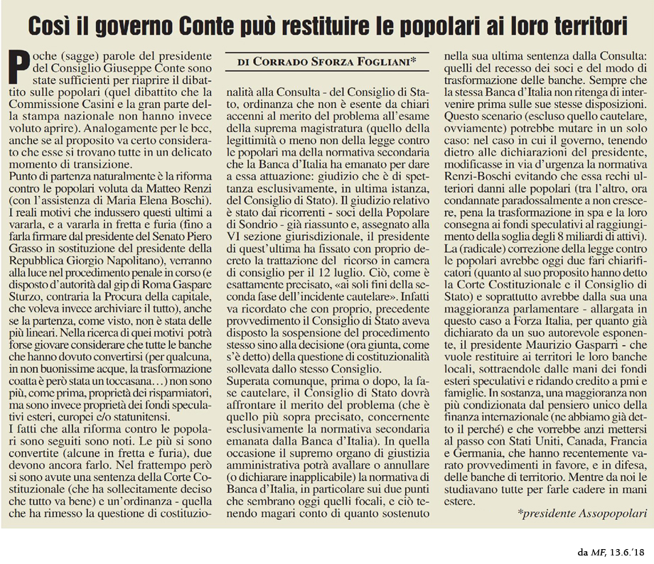 Così il governo Conte può restituire le popolari ai lori territori