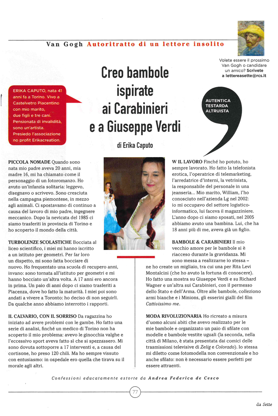 Erika Caputo crea bambole a Castelvetro ispirate a Carabinieri e a Verdi