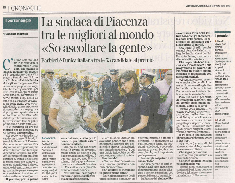La sindaca di piacenza tra le migliori al mondo