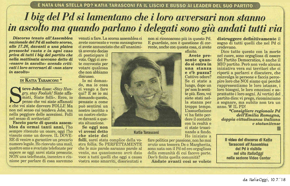 Katia Tarasconi su Italia Oggi