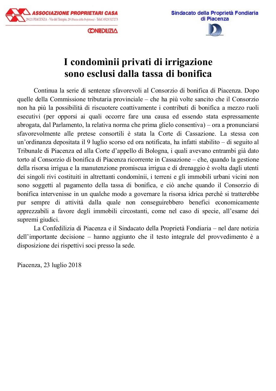 I condomìnii privati di irrigazione