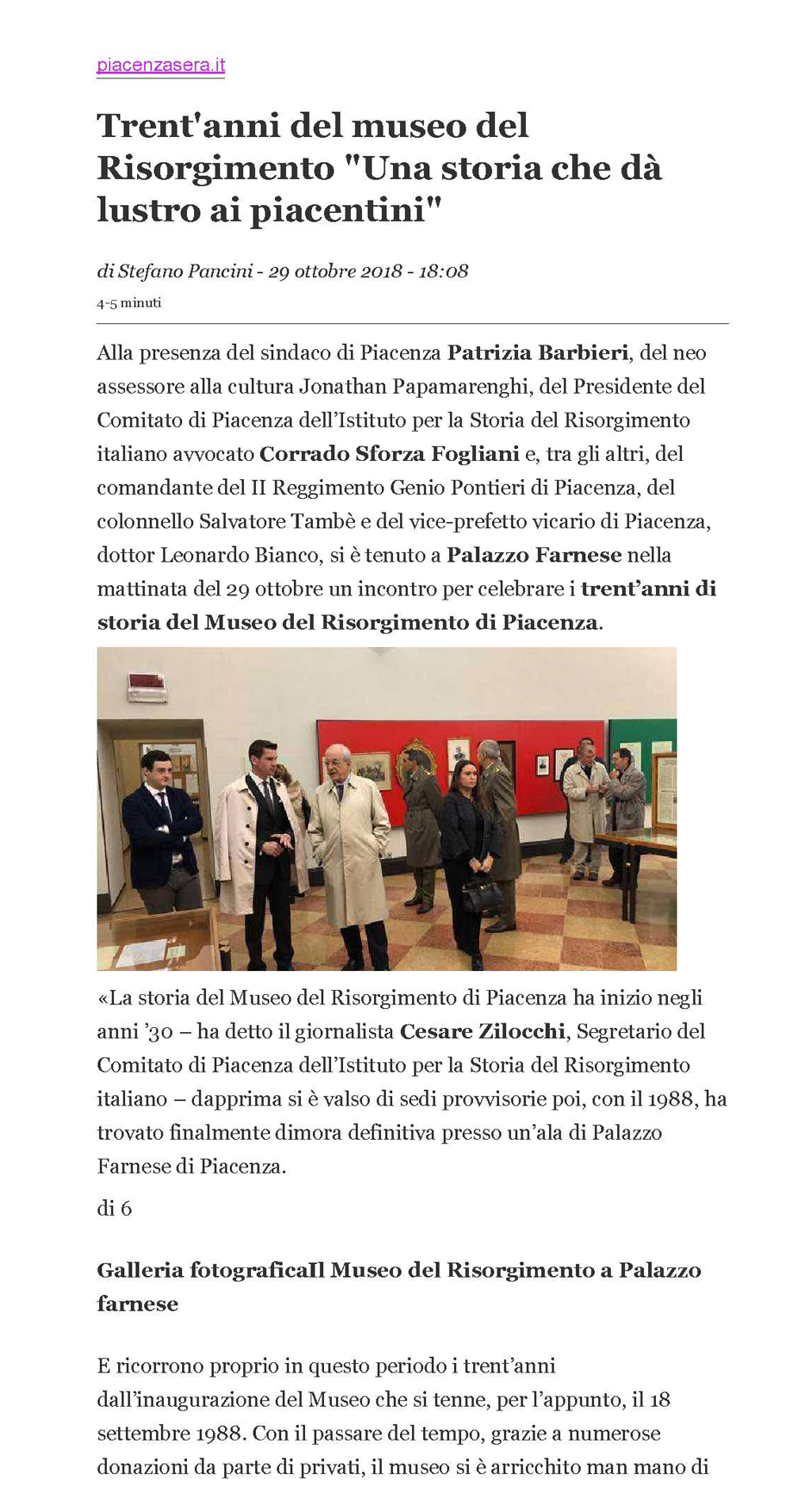 Trent'anni del museo del Risorgimento "Una storia che dà lustro ai piacentini"