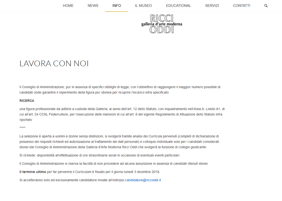 La Galleria Ricci Oddi cerca un custode