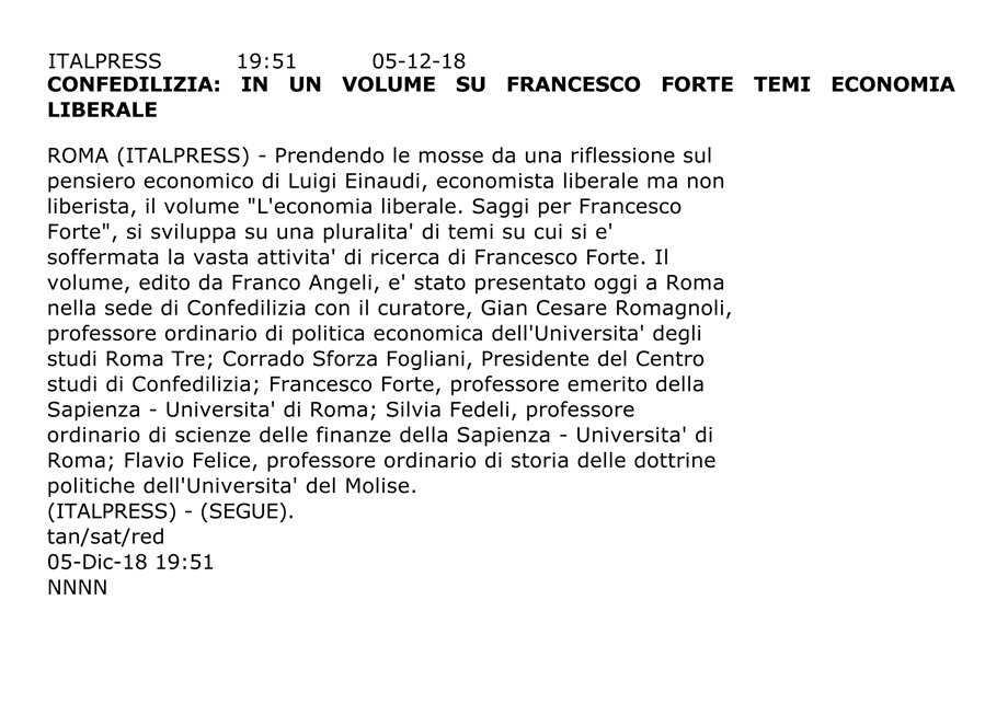SFORZA FOGLIANI ALLA PRESENTAZIONE DELLA PUBBLICAZIONE IN ONORE DI FRANCESCO FORTE