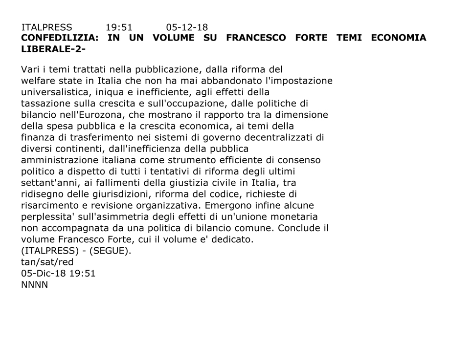 SFORZA FOGLIANI ALLA PRESENTAZIONE DELLA PUBBLICAZIONE IN ONORE DI FRANCESCO FORTE