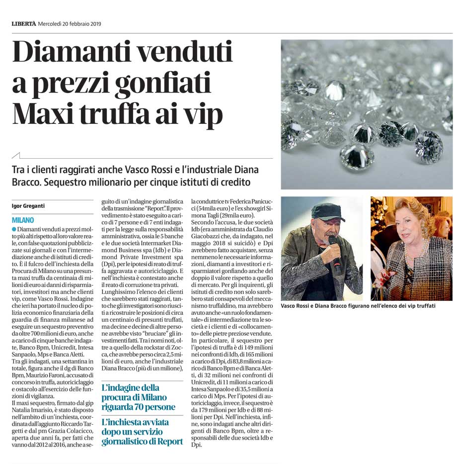 Diamanti venduti a prezzi gonfiati Maxi truffa ai vip