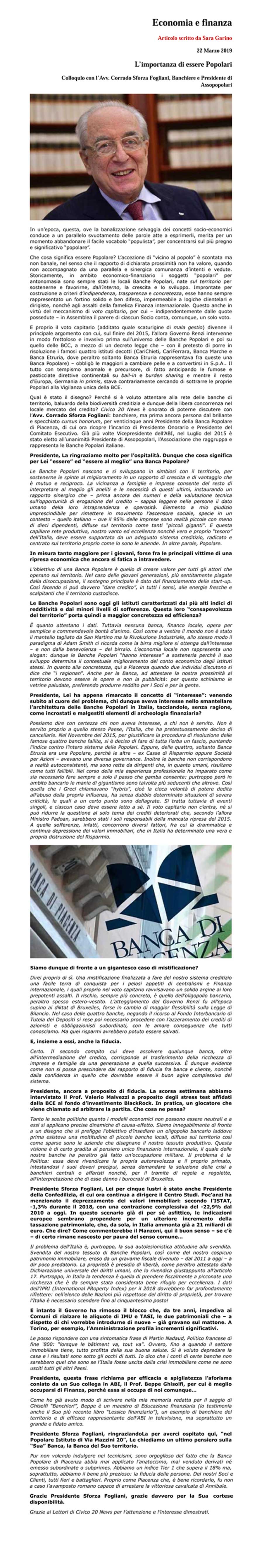 L'importanza di essere Popolari