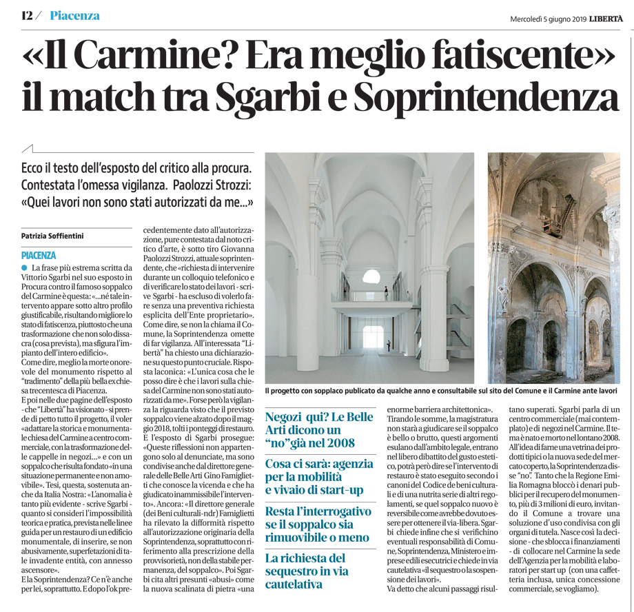 «Il Carmine? Era meglio fatiscente» il match tra Sgarbi e Soprintendenza