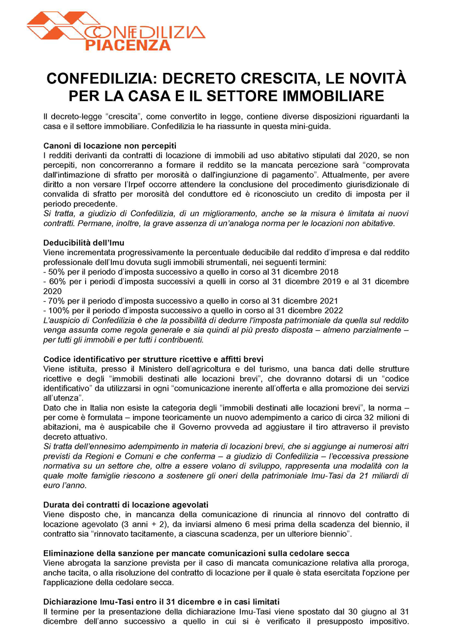 DECRETO CRESCITA, LE NOVITÀ PER LA CASA E IL SETTORE IMMOBILIARE