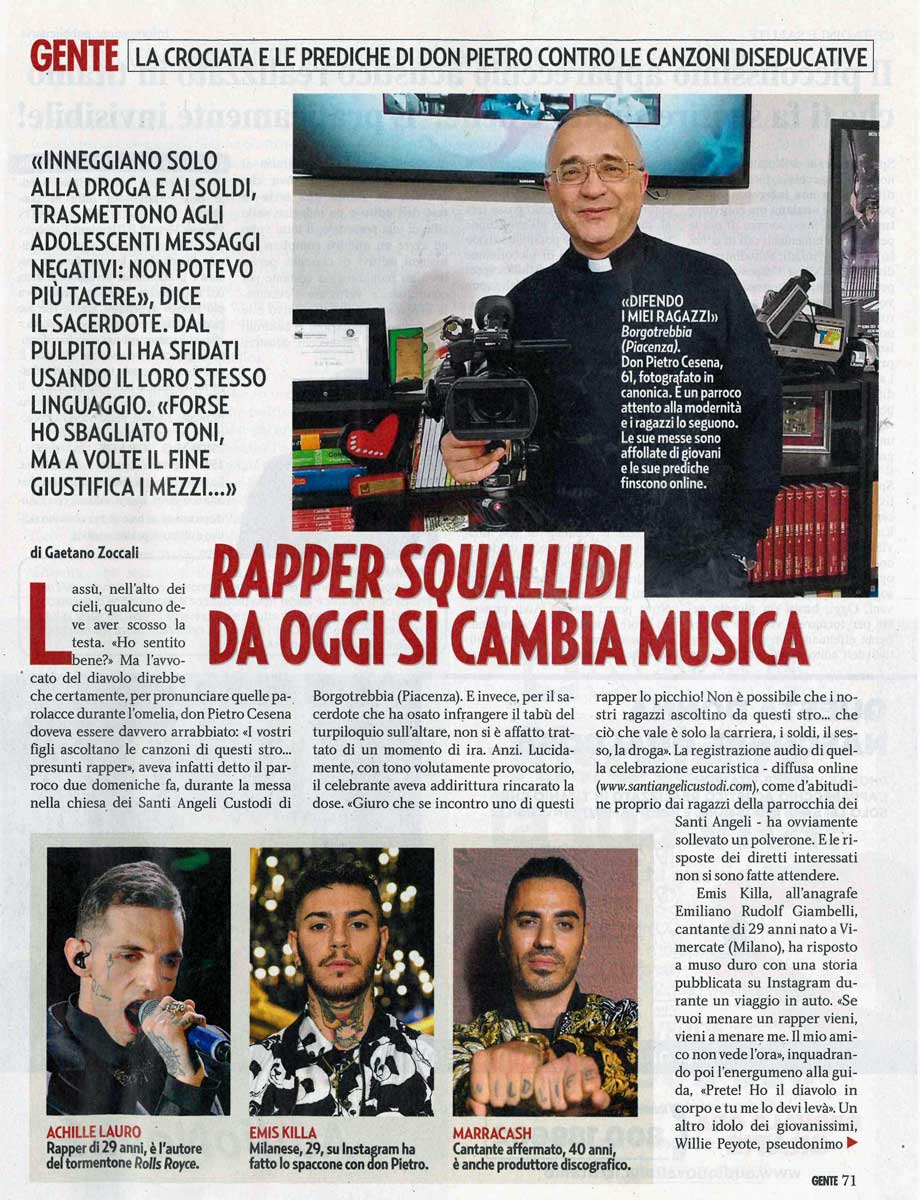 La crociata di Don Cesena sui rapper su Gente