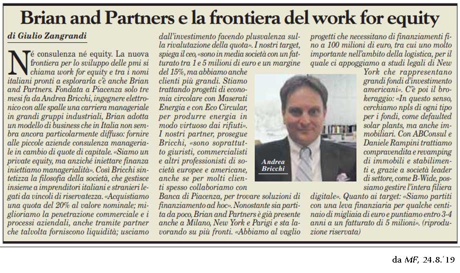 Brian and Partners e la frontiera del work for equity