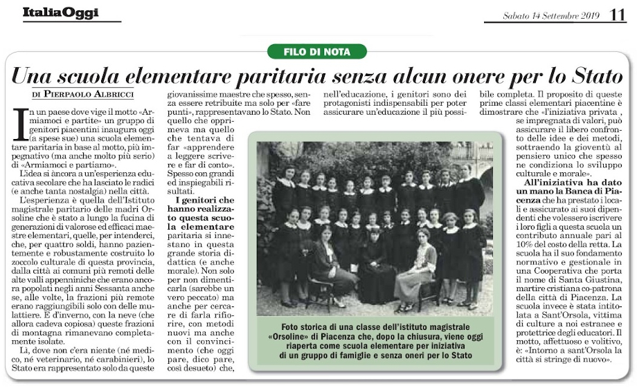 Una scuola elementare paritaria senza alcun onere per lo Stato