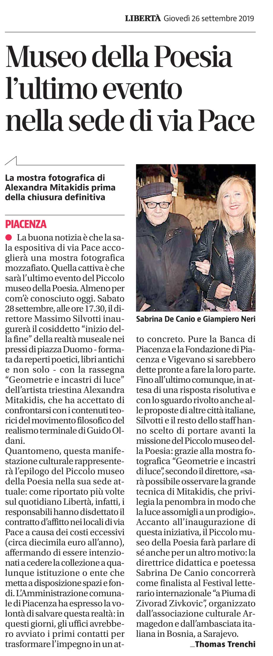 Museo della poesia l'ultimo evento nella sede di via Pace